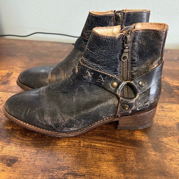 Bed Stu Boots Winslet Black Leather Ankle Boots 8.5 Vintage Distressed Zip - Picture 9 of 10